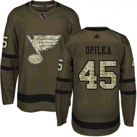 Youth Adidas St Louis Blues #45 Luke Opilka Authentic Green Salute to Service NHL Jersey