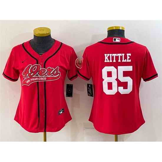 Women San Francisco 49ers #85 George Kittle Red With Patch Cool Base Stitched Baseball Jersey