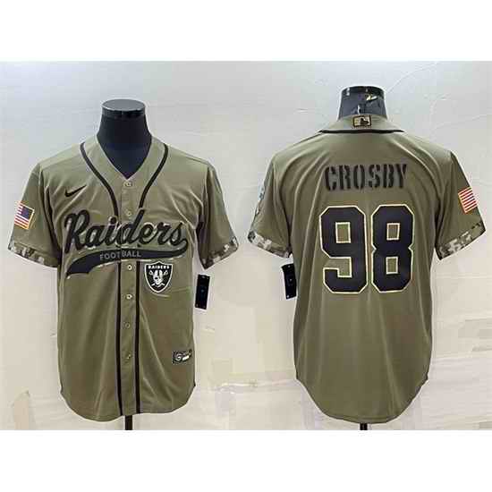 Men Las Vegas Raiders #98 Maxx Crosby 2022 Olive Salute To Service Cool Base Stitched Baseball Jersey