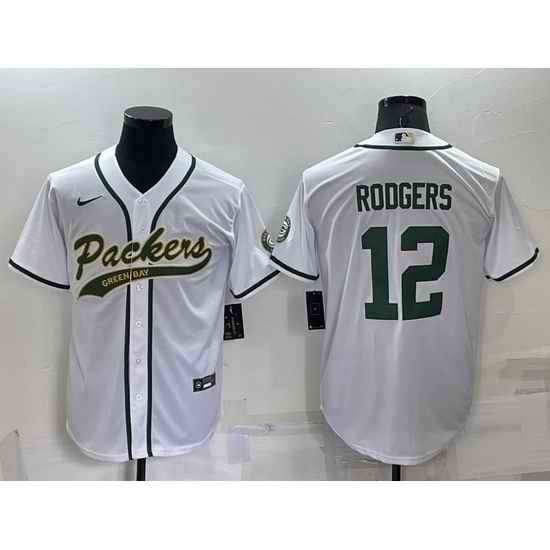 Men Green Bay Packers #12 Aaron Rodgers White Cool Base Stitched Baseball Jersey