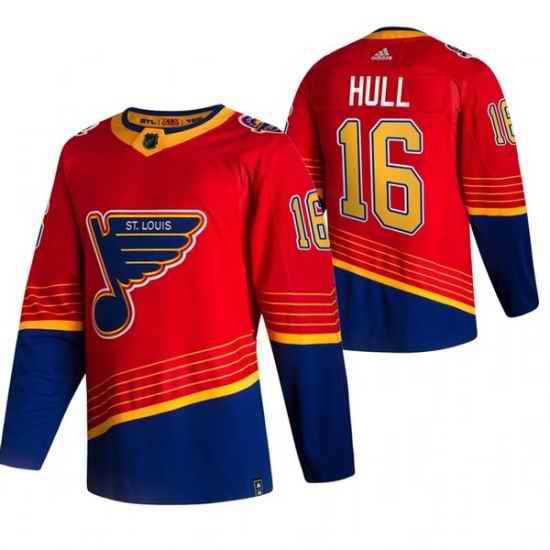 Men St  Louis Blues #16 Brett Hull Red Adidas 2020 21 Reverse Retro Alternate NHL Jersey