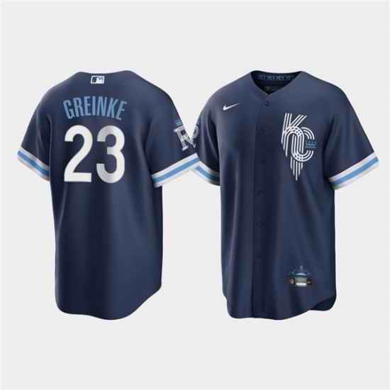 Men Kansas City Royals #23 Zack Greinke 2022 Navy City Connect Cool Base Stitched jersey