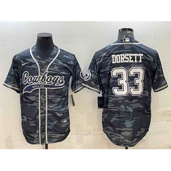 Men Dallas Cowboys #33 Tony Dorsett Grey Camo With Patch Cool Base Stitched Baseball Jersey