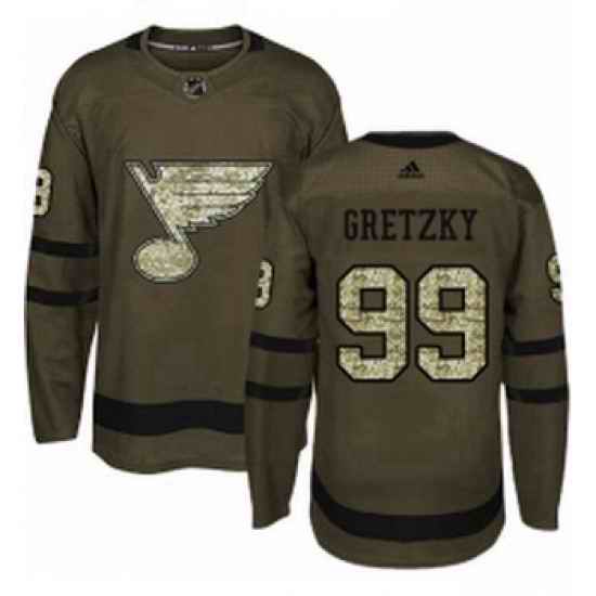 Youth Adidas St Louis Blues #99 Wayne Gretzky Premier Green Salute to Service NHL Jersey