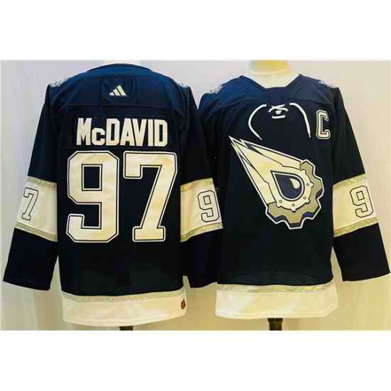 Men Edmonton Oilers #97 Connor McDavid Navy White Stitched Jersey