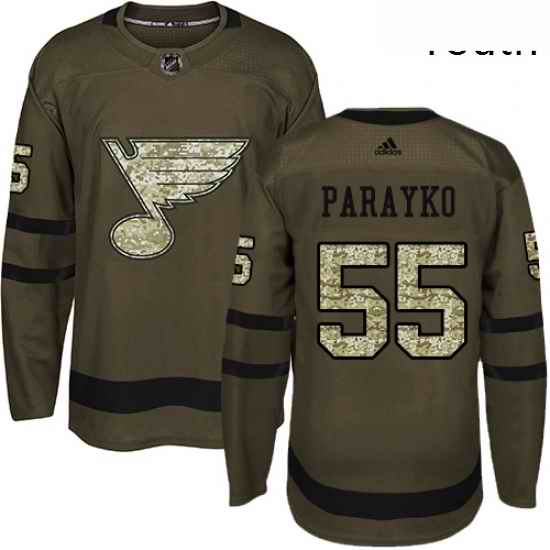 Youth Adidas St Louis Blues #55 Colton Parayko Authentic Green Salute to Service NHL Jersey