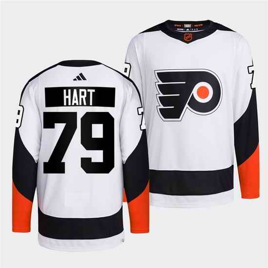 Men Philadelphia Flyers #79 Carter Hart White 2022 Reverse Retro Stitched Jersey