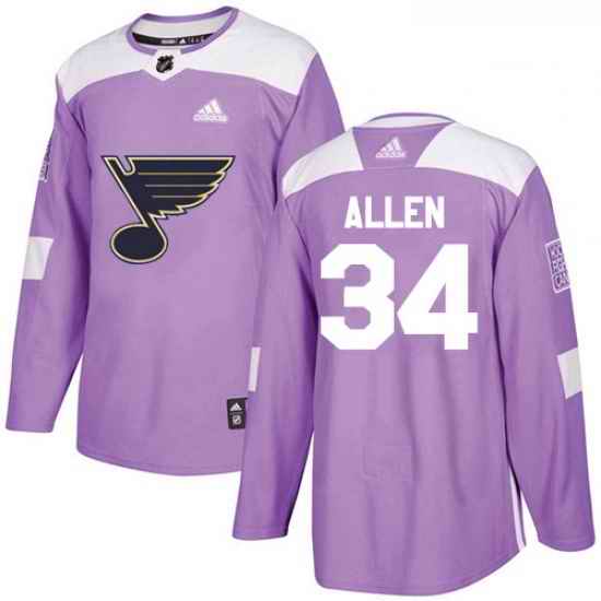 Youth Adidas St Louis Blues #34 Jake Allen Authentic Purple Fights Cancer Practice NHL Jersey
