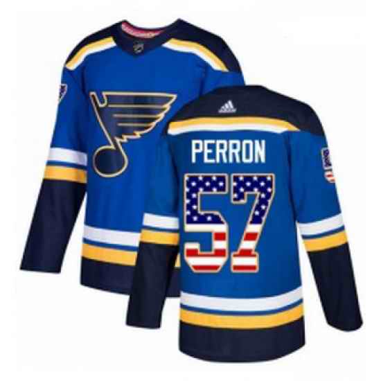 Youth Adidas St Louis Blues #57 David Perron Authentic Blue USA Flag Fashion NHL Jersey