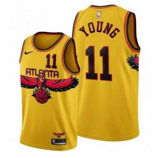 Men Nike Atlanta Hawks #11 Trae Young Yellow 2021 Gold City Edition Stitched NBA Jersey