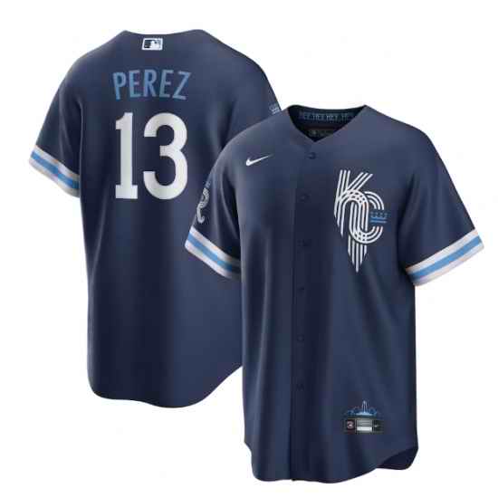 Men Kansas City Royals #13 Salvador Perez 2022 Navy City Connect Cool Base Stitched jersey