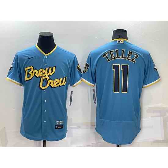 Men Milwaukee Brewers #11 Rowdy Tellez 2022 Powder Blue City Connect Flex Base Stitched Jersey