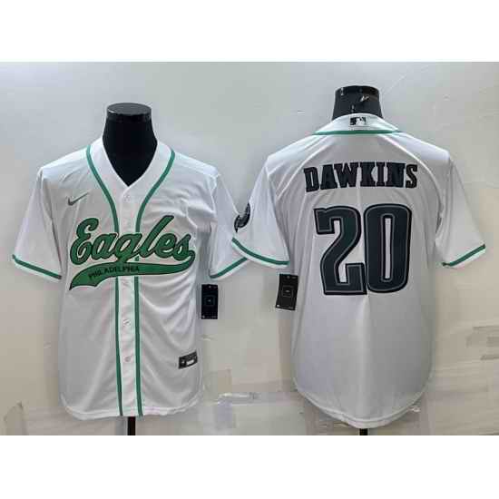 Men Philadelphia Eagles #20 Brian Dawkins White With Patch Cool Base Stitched Baseball Jersey