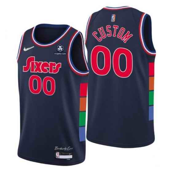 Men Philadelphia 76ers Active Player Custom 2021 #22 City Edition Navy 75th Anniversary Stitched Swingman Jersey