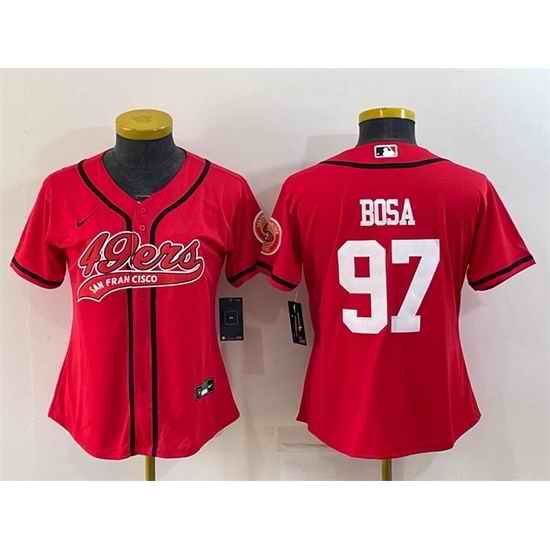 Women San Francisco 49ers #97 Nick Bosa Red With Patch Cool Base Stitched Baseball Jersey
