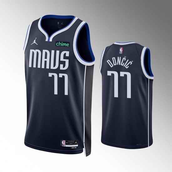 Men Dallas Mavericks #77 Luka Doncic Navy Statement Edition Stitched Basketball Jersey