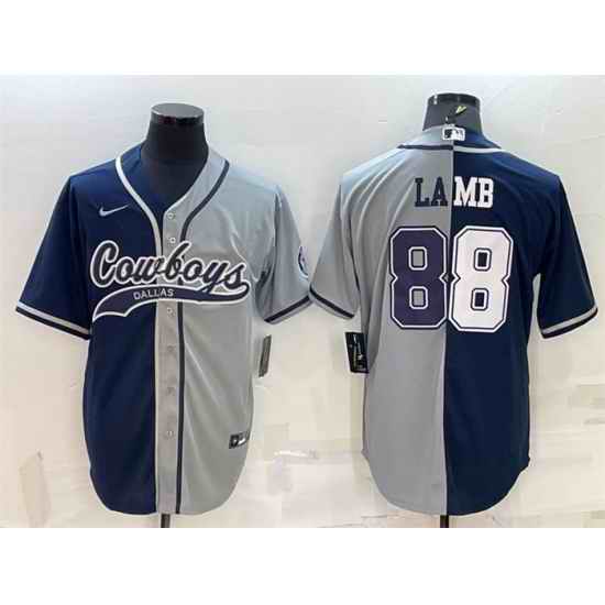 Men Dallas Cowboys #88 CeeDee Lamb Navy Grey Split With Patch Cool Base Stitched Baseball Jersey