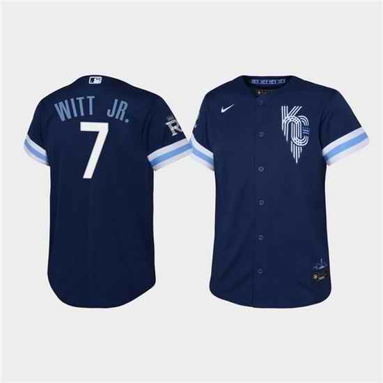 Youth Kansas City Royals #7 Bobby Witt Jr  2022 Navy City Connect Stitched Baseball Jersey