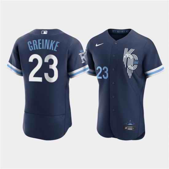 Men Kansas City Royals #23 Zack Greinke 2022 Navy City Connect Flex Base Stitched MLB jersey