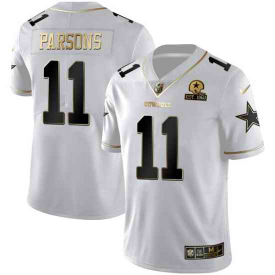 Men Dallas Cowboys #11 Micah Parsons White Golden Edition With 1960 Patch Limited Stitched Jersey