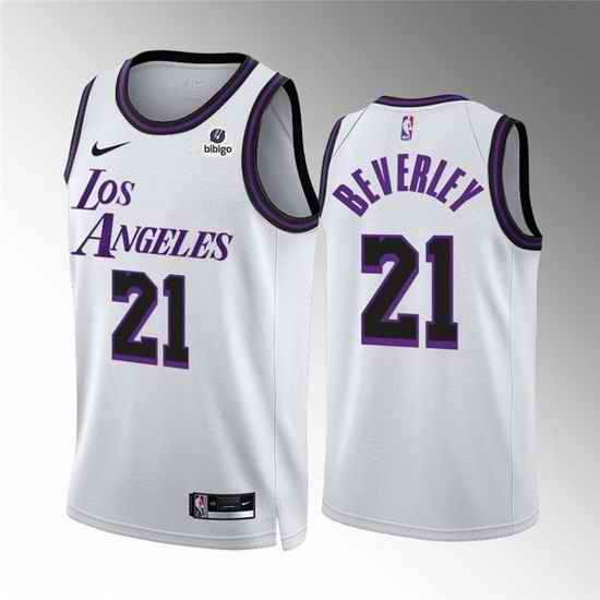 Men Los Angeles Lakers #21 Patrick Beverley White City Edition Stitched Basketball Jersey