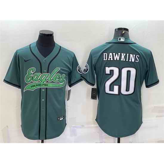 Men Philadelphia Eagles #20 Brian Dawkins Green With Patch Cool Base Stitched Baseball Jersey
