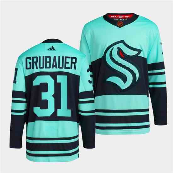 Men Seattle Kraken 31 Philipp Grubauer Ice Blue 2022 #23 Reverse Retro Stitched Jersey