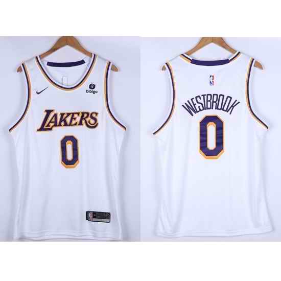 Men Los Angeles Lakers Russell Westbrook #0 White 75th Anniversary White Nike Stitched Jersey