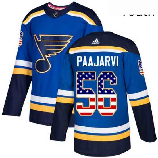 Youth Adidas St Louis Blues #56 Magnus Paajarvi Authentic Blue USA Flag Fashion NHL Jersey