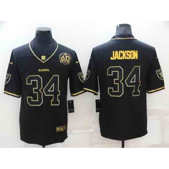 Men Las Vegas Raiders #34 Bo Jackson Black Gold With 60th Anniversary Patch Vapor Limited Stitched jersey