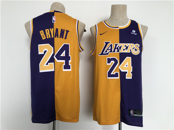 Men's Los Angeles Lakers #24 Kobe Bryant Purple/Gold Split Stitched Basketball Jersey