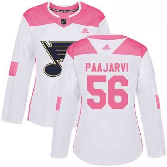 Womens Adidas St Louis Blues #56 Magnus Paajarvi Authentic WhitePink Fashion NHL Jersey