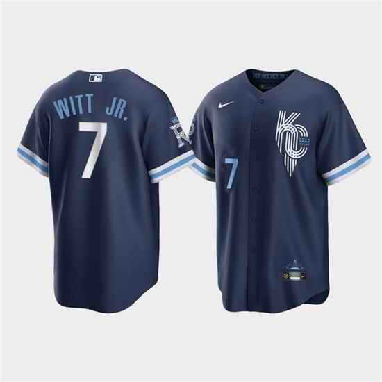 Men Kansas City Royals #7 Bobby Witt Jr  2022 Navy City Connect Cool Base Stitched Jerse