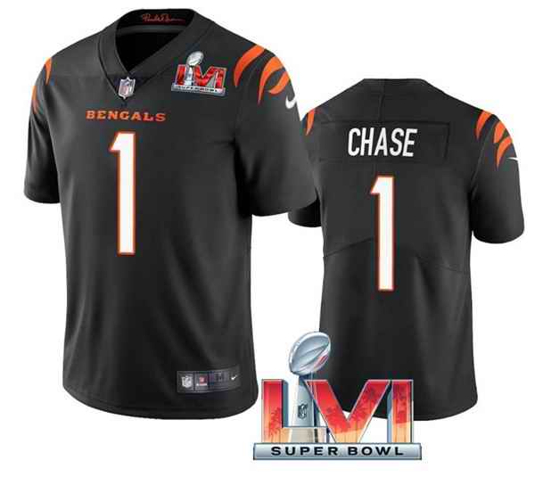 Nike Bengals #1 Ja'Marr Chase Black 2022 Super Bowl LVI Vapor Limited Jersey