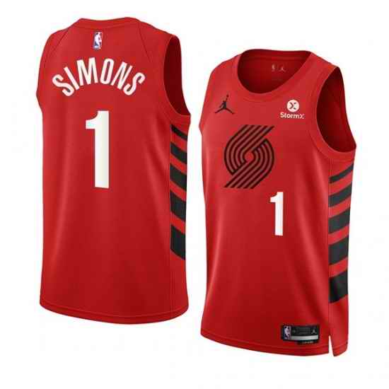 Men Portland Trail Blazers #1 Anfernee Simons 2022 23 Red Statement Edition Swingman Stitched Basketball Jersey