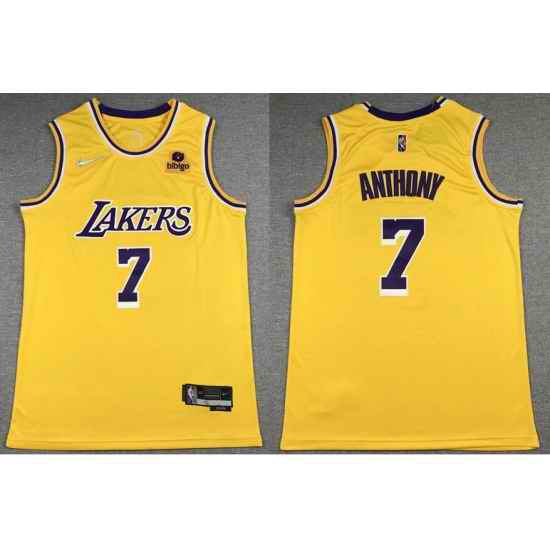 Men's Los Angeles Lakers #7 Carmelo Anthony 2021 #22 City Edition Yellow Stitched Jersey