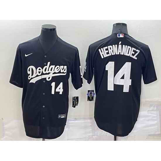 Men Los Angeles Dodgers #14 Kik E9 Hern E1ndez Black Cool Base Stitched Jersey
