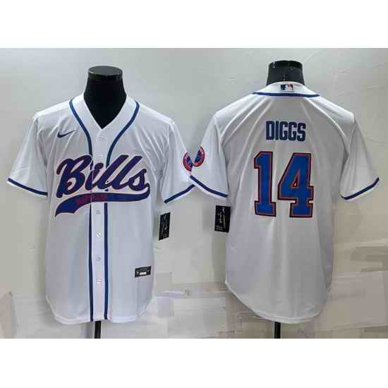 Men Buffalo Bills #14 Stefon Diggs White Cool Base Stitched Baseball Jersey