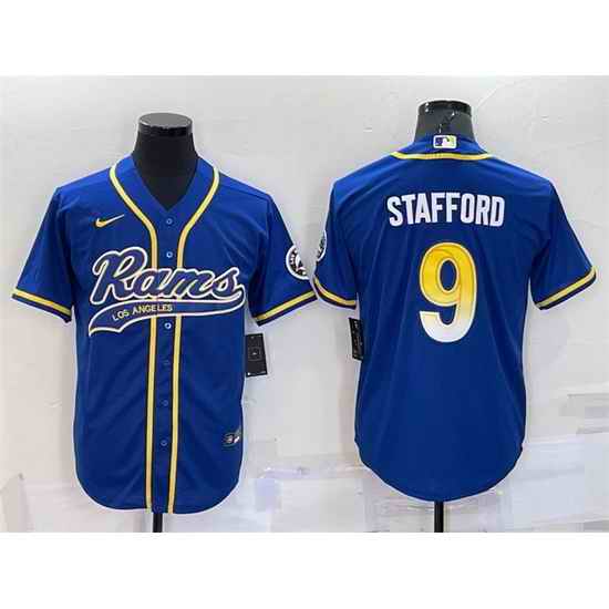 Men Los Angeles Rams #9 Matthew Stafford Royal With Patch Cool Base Stitched Baseball Jersey