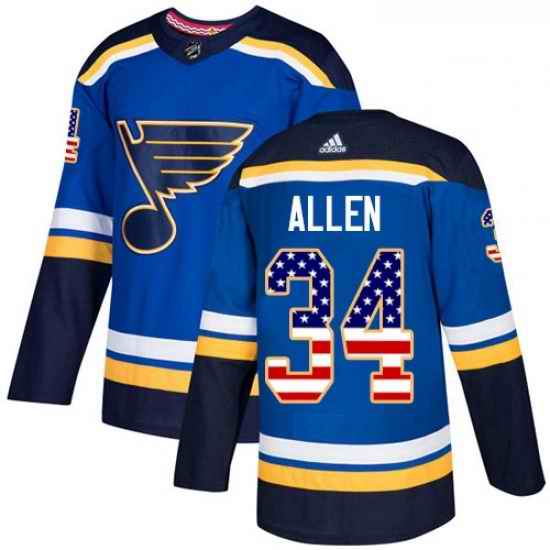 Youth Adidas St Louis Blues #34 Jake Allen Authentic Blue USA Flag Fashion NHL Jersey