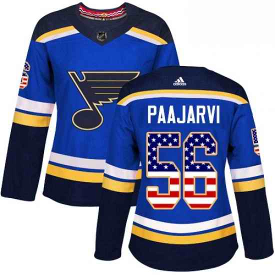 Womens Adidas St Louis Blues #56 Magnus Paajarvi Authentic Blue USA Flag Fashion NHL Jersey