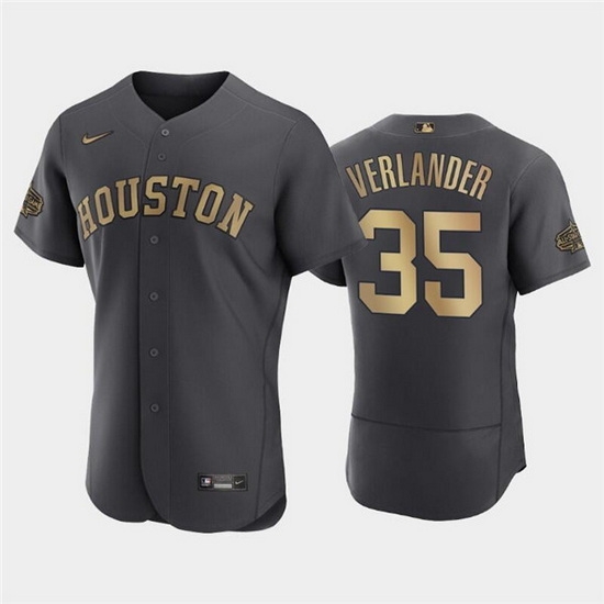 Men Houston Astros #35 Justin Verlander 2022 All Star Charcoal Flex Base Stitched Baseball Jersey