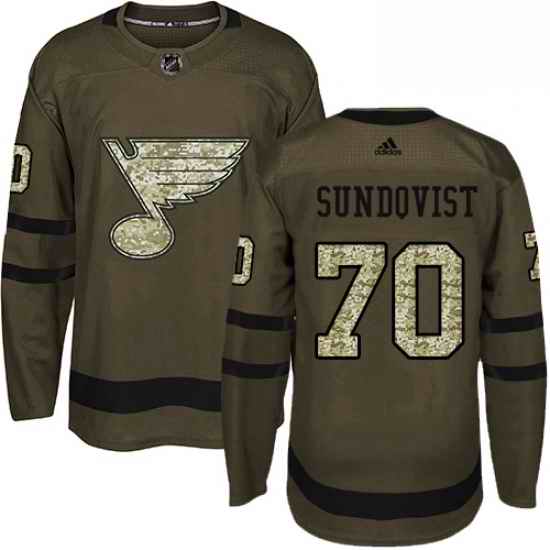 Youth Adidas St Louis Blues #70 Oskar Sundqvist Premier Green Salute to Service NHL Jersey