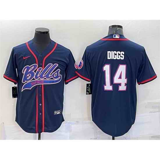 Men Buffalo Bills #14 Stefon Diggs Navy With Patch Cool Base Stitched Baseball Jersey