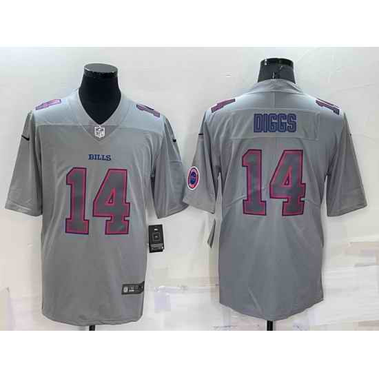 Men Buffalo Bills #14 Stefon Diggs Grey With Patch Atmosphere Fashion Stitched Jersey