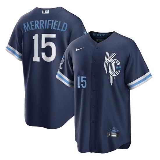 Men Kansas City Royals #15 Whit Merrifield 2022 Navy City Connect Cool Base Stitched Jerse