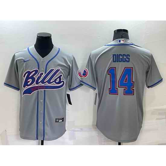 Men Buffalo Bills #14 Stefon Diggs Gray Cool Base Stitched Baseball Jersey