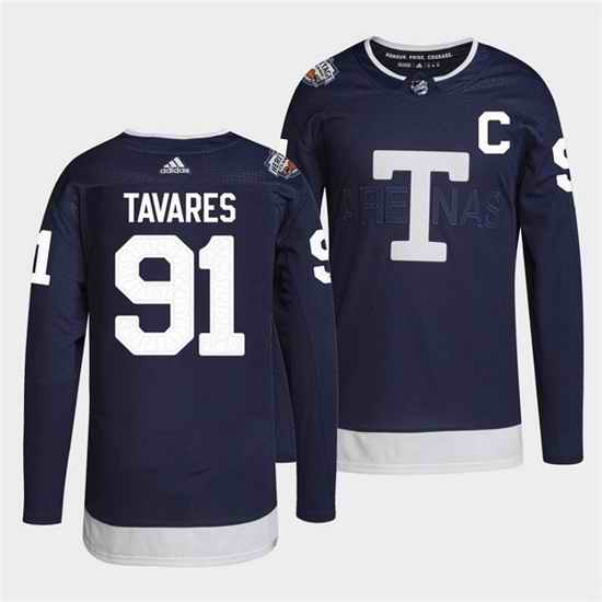 Men Toronto Maple Leafs #91 John Tavares 2022 Heritage Classic Navy Stitched jersey