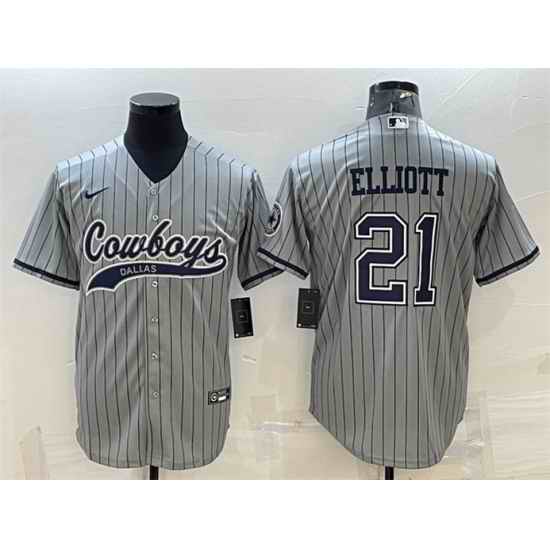 Men Dallas Cowboys #21 Ezekiel Elliott Grey With Patch Cool Base Stitched Baseball Jersey