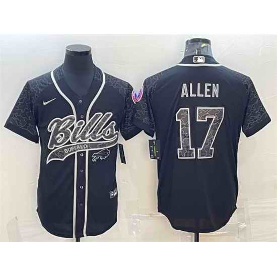 Men Buffalo Bills #17 Josh Allen Black Reflective With Patch Cool Base Stitched Baseball Jersey